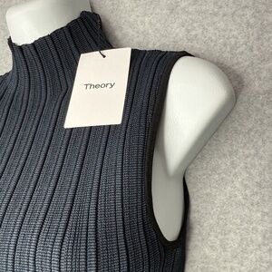 Theory Rib Neck Shell Silk Combo Black Navy Sz Small M076708R Funnel Neck $295